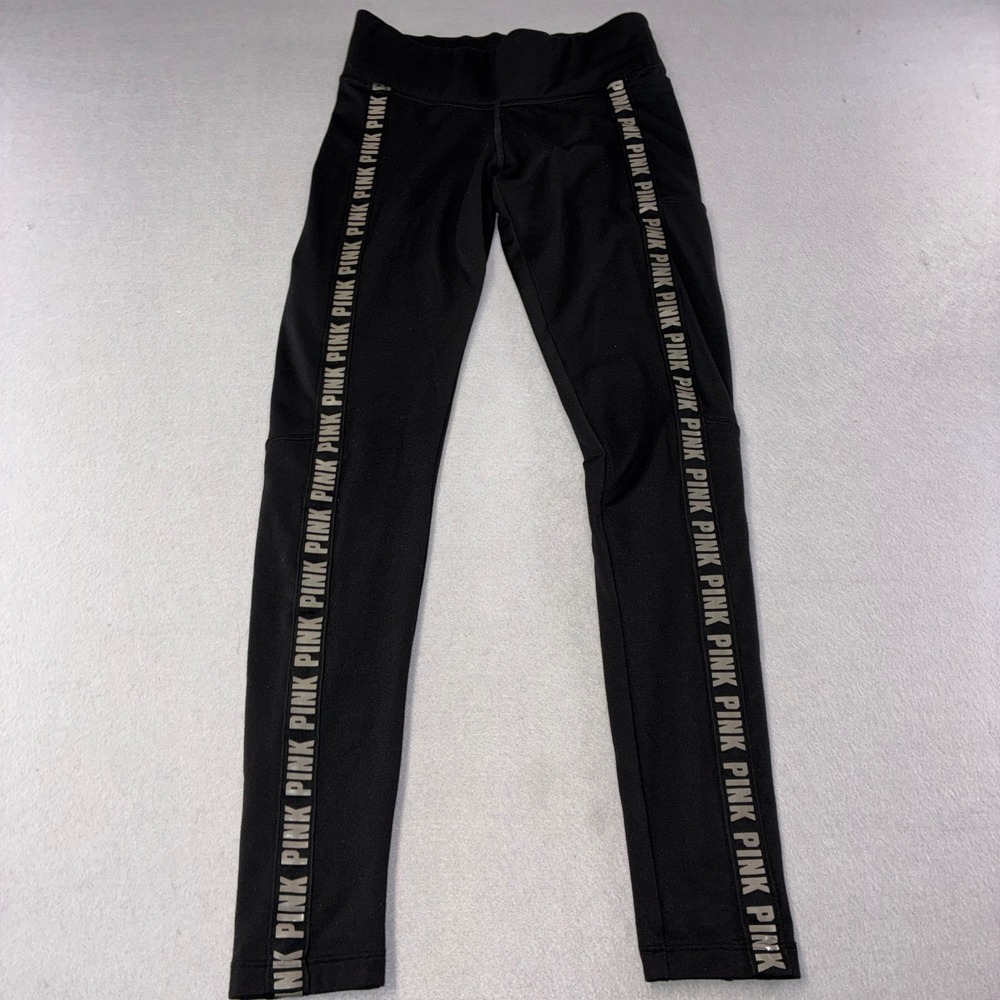 Victoria's Secret PINK Leggings Womens XS Black Excellent Cozy Logo Tape